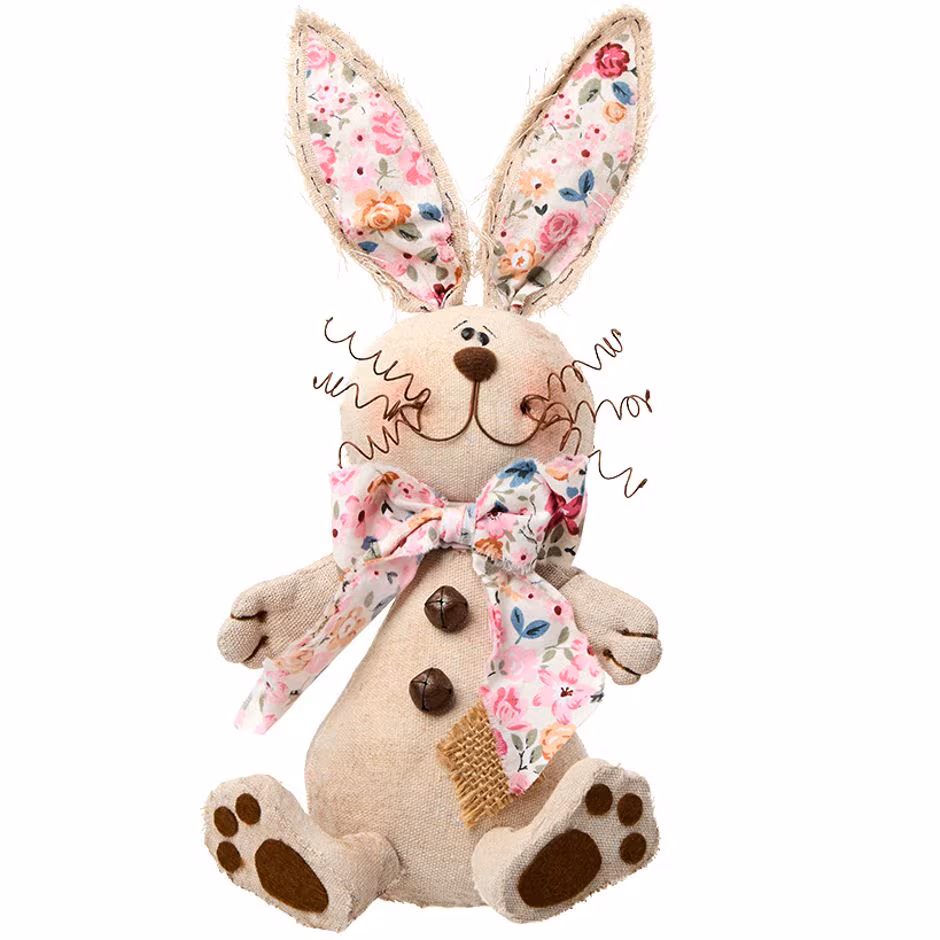 Easter Bunny Plush Poseable Sitting Decor In Pink Or Yellow Floral - Image 5
