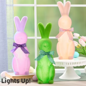 Easter Bunny Lighted Flocked Tabletop Decor In Lavender Pink Or Green